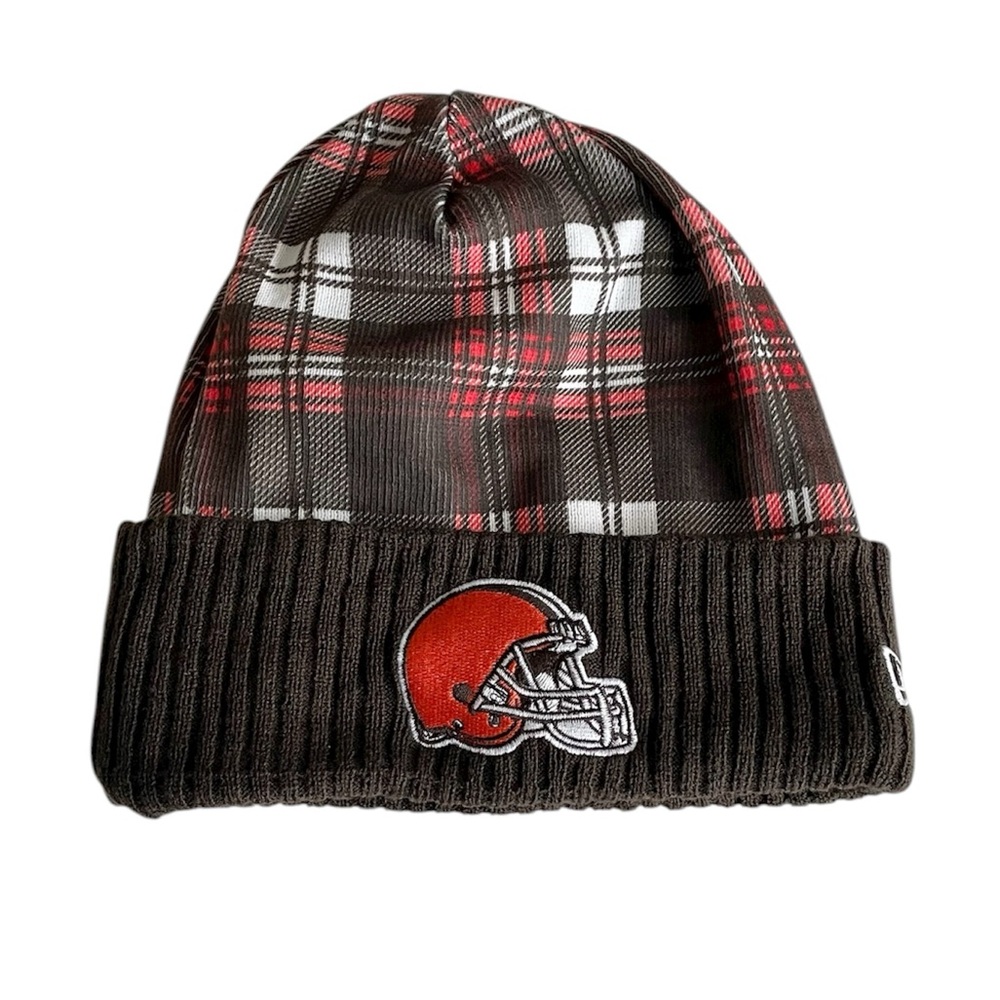 NFL Cleveland Browns New Era Plaid Sideline Statement Cuffed Knit Beanie Hat M/L